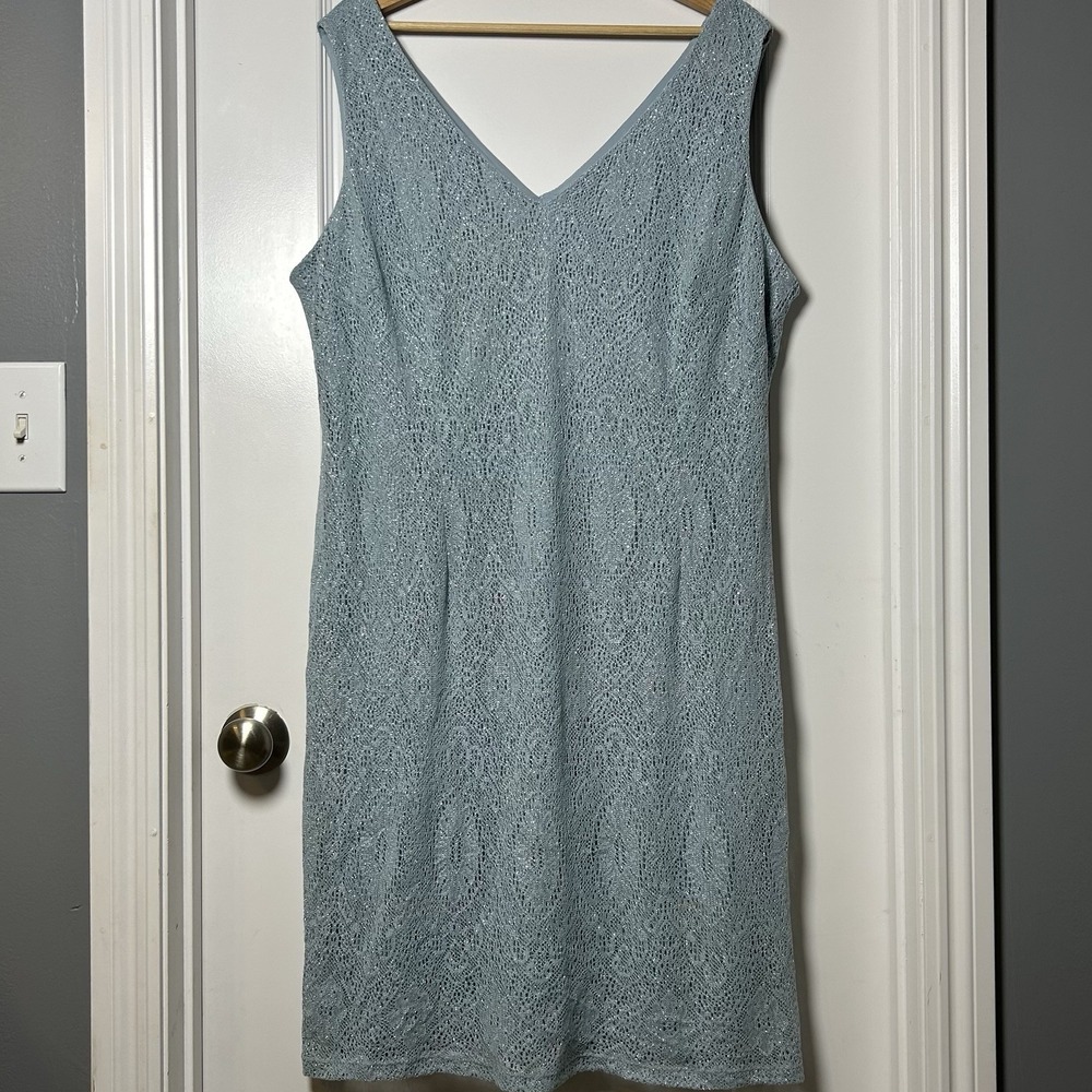 Jessica Howard Blue Metallic Lurex Lace Overlay Shift Dress Mermaidcore Style
